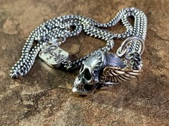 VINTAGE King Baby Studio Sterling Silver MERCURY SKULL Necklace 24″ Rare Bad Azz