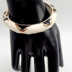 Black White Geometric Abstract Enamel Print Silver Tone Hinged Bangle Bracelet