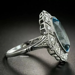 2.23 CT Elongated oval cut aquamarine milgrain style 925 sterling silver Ring