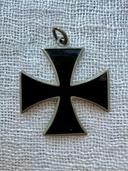 Vintage Iron Cross / Cross Pattée Pendant Black Enamel Curved