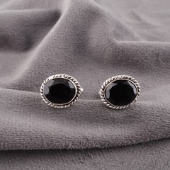 925 Silver Natural Black Onyx Business Formal Engagement Mens Cufflinks Jewelry