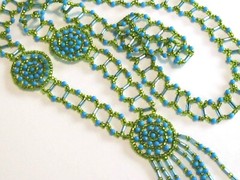VINTAGE GLASS BEADED ART NOUVEAU ART DECO FLAPPER NECKLACE GYPSY CARAVAN ROSETTE