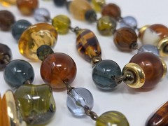 Liz Claiborne Multicolor Glass Lucite Beaded Necklace Autumn Colors 40 Inch VTG