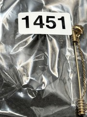 Vintage Gold Tone Stick Pin with Heart Charm Dangle & Chain