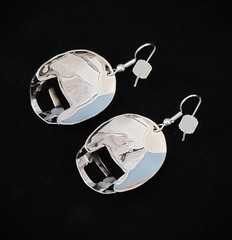 Signed Lunch at The Ritz Football Helmet Earrings Silver Blue French Hook