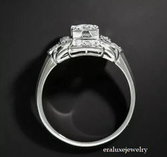 Art Deco Style 3Ct Round Cut Lab Created Diamond Bridal Wedding 14K Gold FN Ring