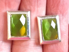 Vintage 1980’s Silver Tone Rectangle Green PREHNITE Post .75″ Stud Earrings