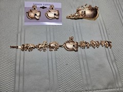 Vintage Noah’s Ark Costume Jewelry Set Brooch, Bracelet, Earrings (post), Nice