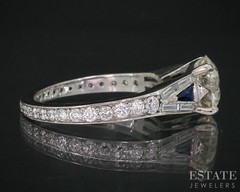 Antique 19k White Gold OEC 1.37ct Diamond & Blue Sapphire Engagement Ring i18999
