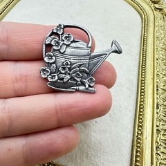 Vintage Jewelry Watering Can Brooch Pin Birds and Blooms