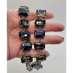 Smoky Glass Necklace AB Prong Set Stones 18″ Adjustable Statement READ