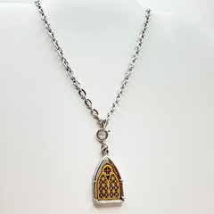 Vintage Sarah Coventry 1977 Pendant Necklace Stained Glass Cathedral Silver Tone