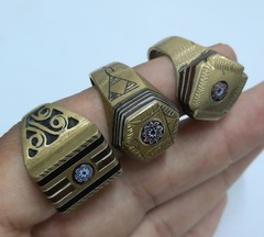 Morocco Top Brass Three Men’s Ring Chevron Bead Engraving Pieces US Size 11