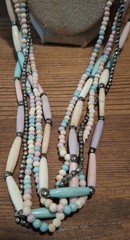 Vintage Pastel Buffalo Bone Beaded Necklace 4 Strand Southwestern Boho 35”