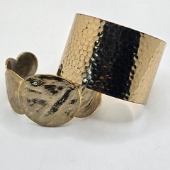 Vintage Cuff Bracelet Lot Gold Tone Hammered Wide Statement Boho Runway Minimal