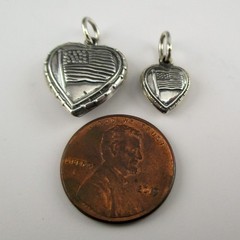 Sterling Silver AMERICAN FLAG Charm for Bracelet PUFFY HEART Medium SMALL Cute!