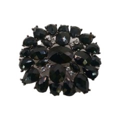 Vintage Black Rhinestone Cluster Brooch Gunmetal Tone Statement Pin 2 by 1 3/4