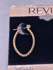 Revlon NOS Gold Tone Twisted Oval Hoop Earrings Surgical Steel Posts 1998