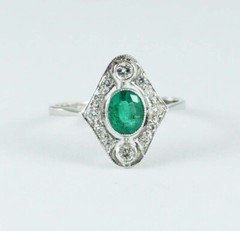 Art Deco Oval Emerald &Lab Created Diamond 14K White Gold Finish Party Wear Ring