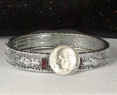 1920s Deco Filigree Bracelet JH PECKHAM Hinged Bangle Amethyst Paste Rhodium
