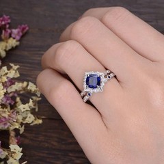 2.5Ct Art Deco Style Lab Created Diamond Sapphire Wedding 14K White Gold FN Ring