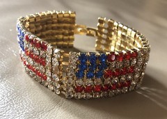 Vintage American Flag 6 Row Rhinestone Tennis Bracelet on Gold Tone SPARKLY