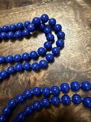 Beautiful Knotted Blue Glass and Gold Beads with Large Dragon/Phoenix Beads, 36”