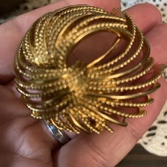 Vintage MONET signed gold tone textured massive designer brooch