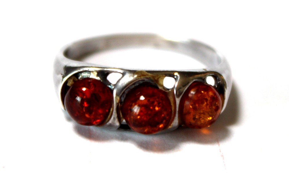 Baltic Vintage Genuine Cognac Color Amber Ring 925 Silver Made in Poland #102