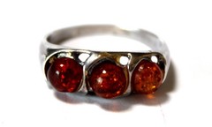 Baltic Vintage Genuine Cognac Color Amber Ring 925 Silver Made in Poland #102