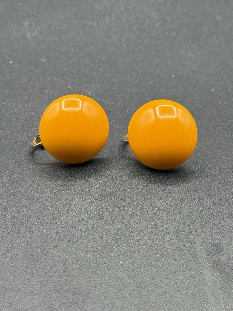 Vintage Marvella Clip On Earrings Orange Acrylic Signed Costume Jewelry
