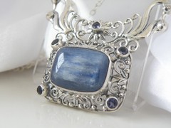 Sterling Silver 925 Natural Kyanite Iolite Art Nouveau Style Necklace 18″