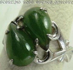 Vintage Double Teardrop Jadeite Sterling Silver .925 Cocktail band RING size 4.5