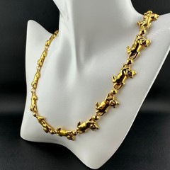 Vintage Necklace Cat Kitten With Yarn Ball Link Shiny Gold Tone 1980s 19″ Avon