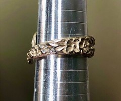 ANTIQUE STERLING SPOON BYPASS RING STUNNING DEEPLY ETCHED FLORAL PATTERN SIZE 13