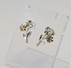 JTI Triple Heart Sterling Silver 2 Tone Flower Post Back Earrings .55″