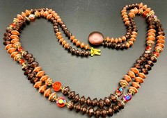 1950s-1960s Double-Strand Beaded Necklace Japan Box Clasp Peach Coral Burgundy