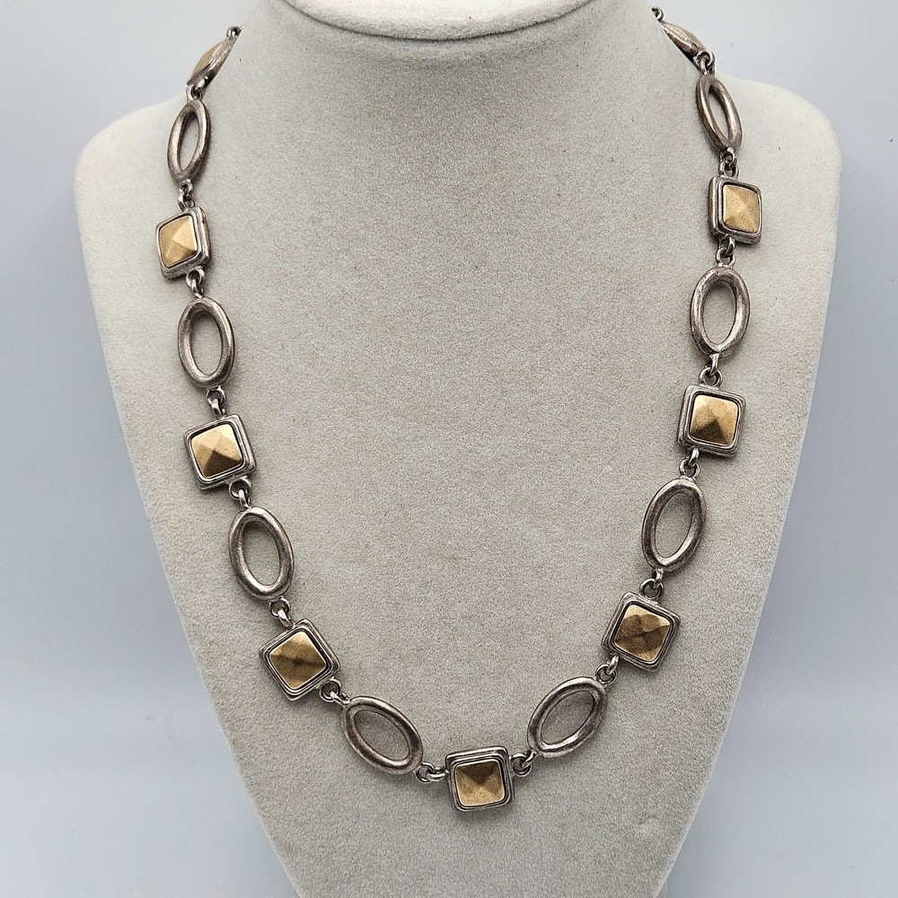 VINTAGE Premier Designs Matte Silver and Gold Link Mixed Metal Necklace