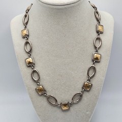 VINTAGE Premier Designs Matte Silver and Gold Link Mixed Metal Necklace