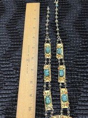 Vintage Egyptian Revival Pectoral Statement Necklace Glaze Soapstone Scarab Gilt
