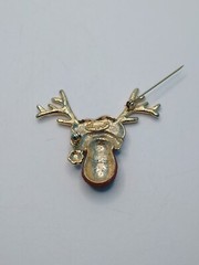 Vintage Reindeer Santa Hat Glitter Enamel Retro Christmas Pin Brooch Danecraft