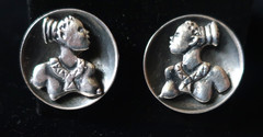 Vtg Sterling Silver Haglund South Africa Tribe Portrait Srew Back Earrings 1950s