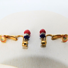 Vintage Patriotic Gold-Tone Clip-On Dangle Earrings, Red White Blue, 60s Retro