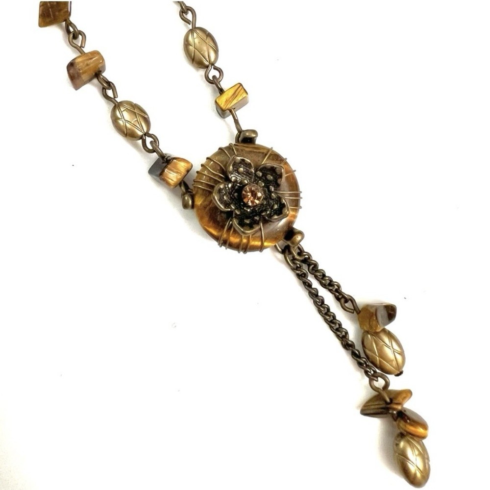 Vintage Tigers Eye Wire Wrapped Pendant Necklace