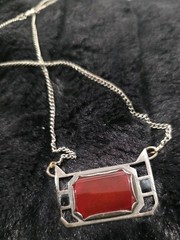 Antique 1920s 1930s Vintage Art Deco Era Carnelian East West Pendant Necklace