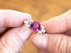 Art Deco 2.05Ct Pink Tourmaline and 0.55Ct Diamond Platinum Ring Circa 1925