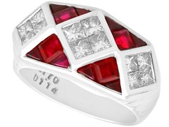 Vintage 1.70Ct Ruby and 1.14Ct Diamond, Platinum Dress Ring Circa 1990