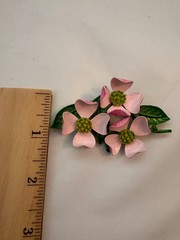 Vintage Pink and Green Enamel Dogwood Flower Brooch