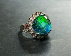 UNIQUE! Estate Australian Black Fire Opal & Crystal Quartz Triplet Sterling Ring