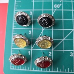 Vintage 90s Silver Tone Acrylic cabs Glass Rhinestones Stud Earrings Lot of 3